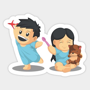 Boy & Girl Patient Playing Healthily Sticker